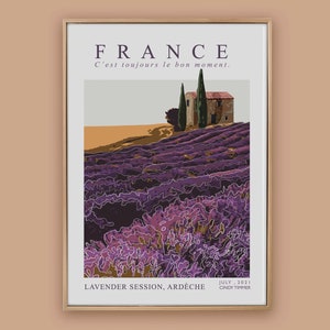 France poster de voyage, France illustration wall-Art, France Champs de lavande, Provence Poster Art