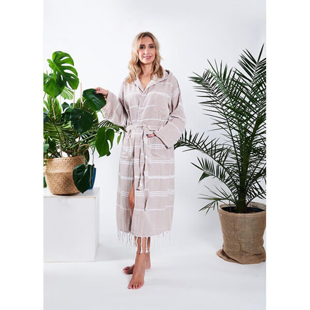 Women's Hammam Bathrobe – 100% Natural Cotton | Lightweight Spa & Sauna ...