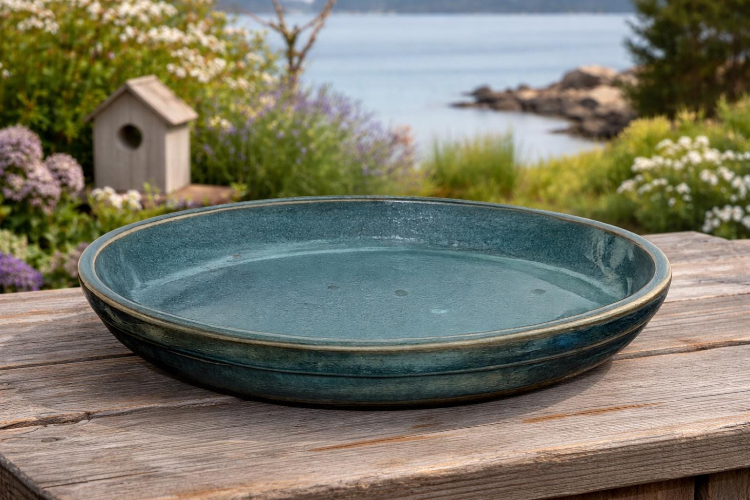 Ceramic Round Planter Saucer | Blue Aqua White Turquoise Moss