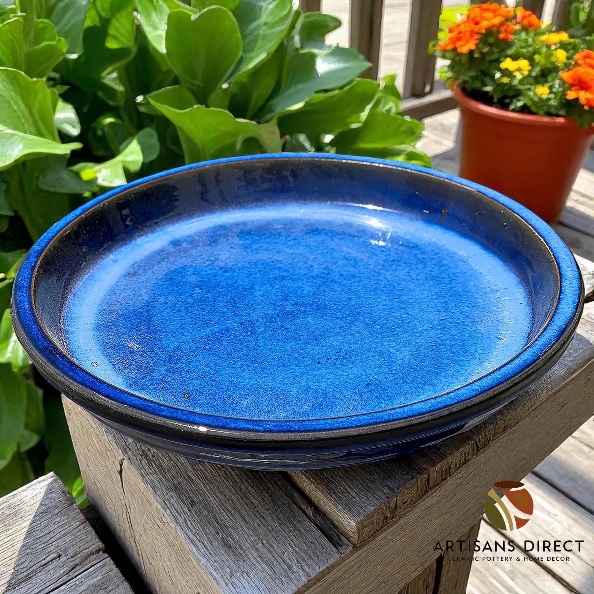  ブルーフラワー カーブ ソース ボート&スタンド Ceramic Round Planter Saucer | Blue Aqua White Turquoise | DECORA