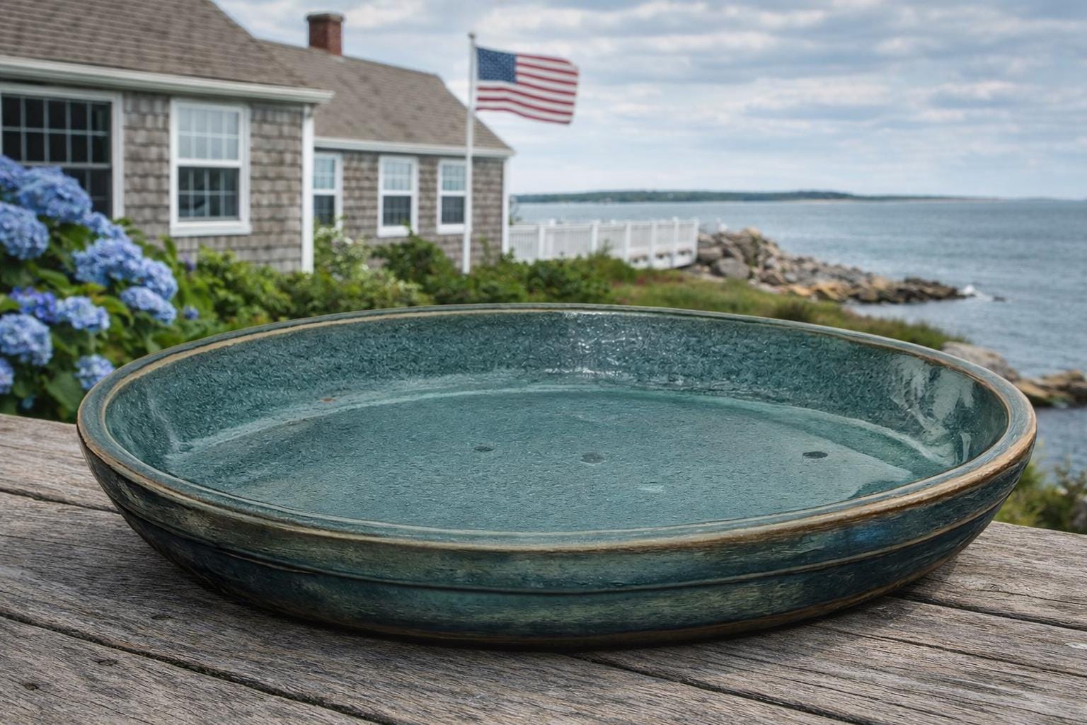 Ceramic Round Planter Saucer | Blue Aqua White Turquoise | DECORA
