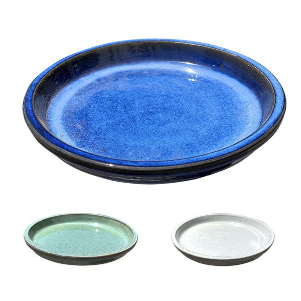 Ceramic Round Planter Saucer Ceramic Plant Saucer Catching Tray Heavy Glaze Blue Aqua White Flower Pot Saucer 10" 12" 14" 16" 18" Gift Idea