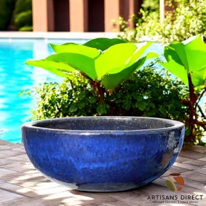 Ceramic Shallow Low Bowl Planter for Bonsai Succulents Outdoor Heavy High Fire Glaze