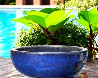 Ceramic Shallow Low Bowl Planter for Bonsai Succulents Outdoor Heavy High Fire Glaze