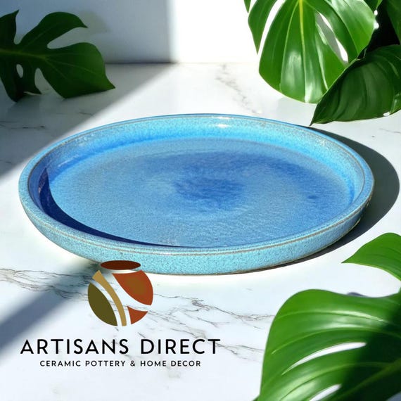 Ceramic Round Planter Saucer | Blue Aqua White Turquoise | DECORA