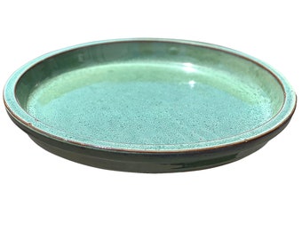 Ceramic Round Planter Plant Saucer Catching Tray Heavy Glaze Blue Aqua White