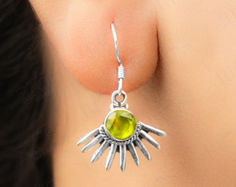 Sterling Silver Peridot Spiky Earrings: Gothic Boho Gemstone Jewelry