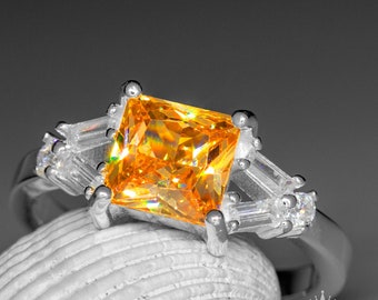 Citrine 925 Sterling Silver Cushion Gemstone Jewelry Ring - Statement Ring - Yellow - Orange Stone jewellery / Boho  Unique Fashion