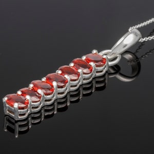 925 Sterling Silver Red Garnet Facet Cut Oval Gemstone Bar Pendant Necklace- Chain jewellery / Boho jewelry Gift Boxed Rios London