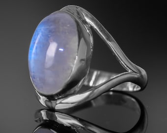 Natural Moonstone 925 Sterling Silver Gemstone Jewelry Statement Ring Gift for women Boxed - Stone jewellery / Boho Birthstone