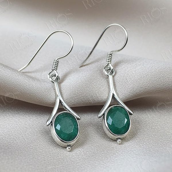 925 Sterling Silver Dangle: Victorian Lantern Emerald Earrings