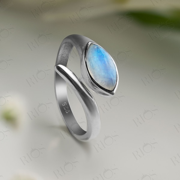 Moonstone Sterling Silver Expandable Adjustable Ring - Boho Gemstone Jewelry with Snake Design Statement Stone, 925 Silver Gift Boxed