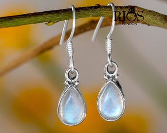 925 Sterling Silver Moonstone Pear Drop Dangle Earrings Hook Teardrop Studs Gift Box -Boho Rainbow jewellery/Beautiful Blue Gemstone jewelry