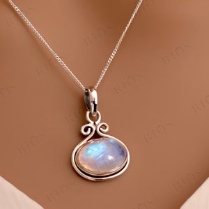 Natural Moonstone Gorgeous 925 Sterling Silver Gemstone Necklace Oval Pendant Gift for Women Boxed Clear stone jewellery / Blue Jewelry image 1