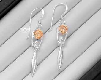 Sterling Silver Lady Sculpture Earrings: Citrine Gemstone Boho Jewelry
