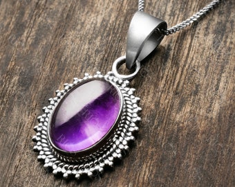 Handmade Sterling Silver Amethyst Pendant Necklace - Rios London