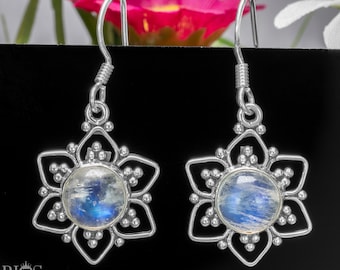 Sterling Silver Moonstone Star Earrings: Boho Dangle Jewelry