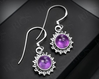 Handmade Sterling Silver Amethyst Earrings: Dark Purple Gemstone Dangle
