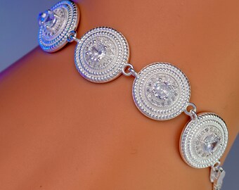 Handmade Sterling Silver Zircon Bracelet: Rios London Boho Jewelry