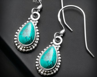 Sterling Silver Turquoise Drop Earrings: Boho Gemstone Jewelry