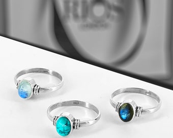 925 Sterling Silver Natural Gemstone Ring Stackable Silver Gemstone Ring-H713