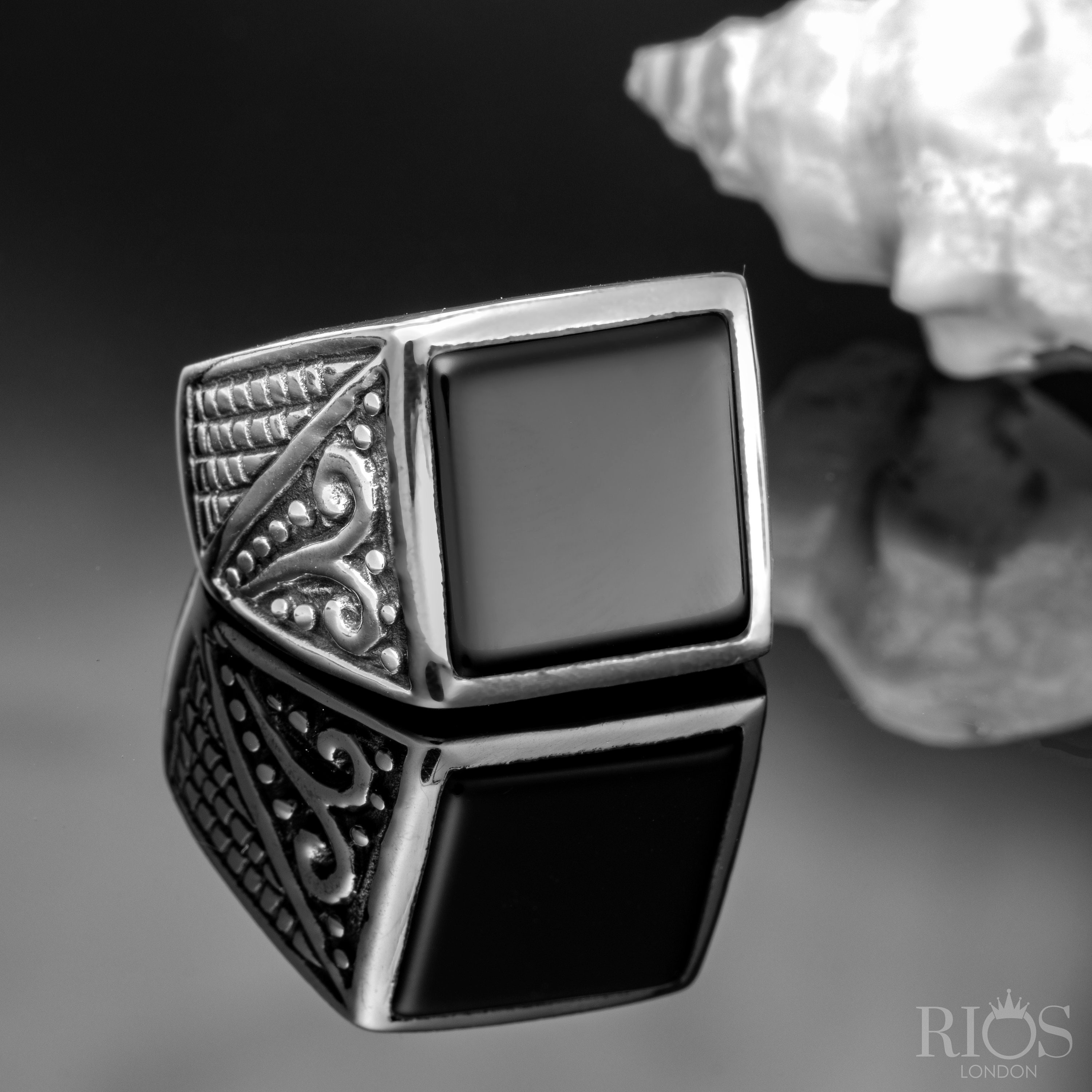 Mens Solid 925 Sterling Silver Elegant Black Square ONYX