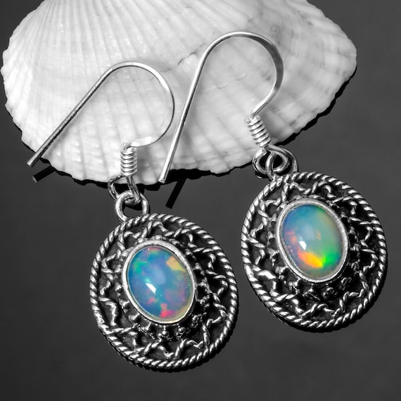 Sterling Silver Ethiopian Opal Filigree Earrings Sterling Silver Ethiopian Opal Filigree Earrings