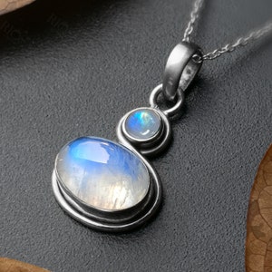 Oval Moonstone Pendant Necklace: 925 Sterling Silver, Handmade