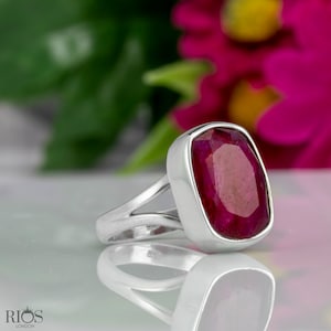 Handmade 925 Sterling Silver Ruby Ring: Facet Cut Gemstone Statement Ring