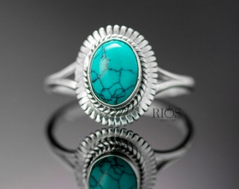 Handmade Sterling Silver Turquoise Ring: Oval Gemstone Boho Jewelry