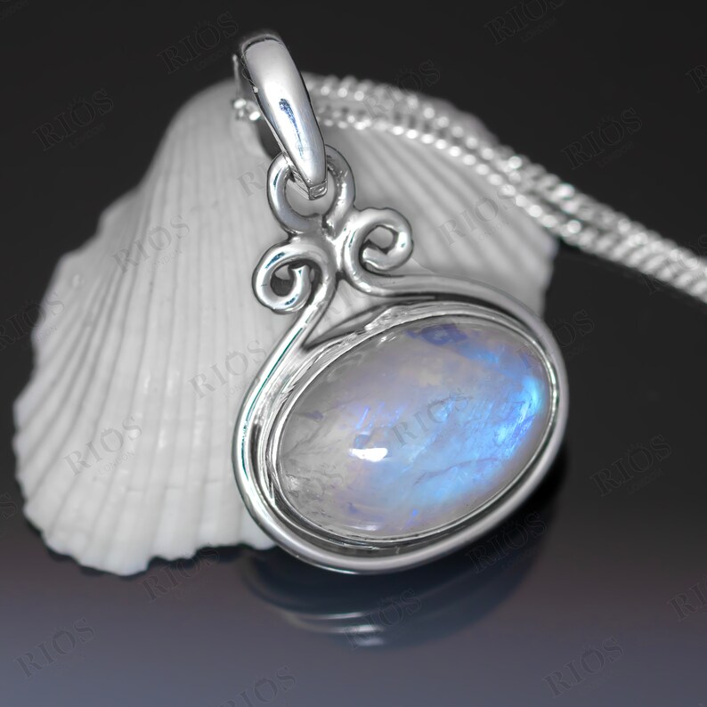 Natural Moonstone Gorgeous 925 Sterling Silver Gemstone Necklace Oval Pendant Gift for Women Boxed Clear stone jewellery / Blue Jewelry image 4