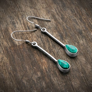 Teal Turquoise Sterling Silver Dangle Earrings: Vintage Celtic Jewelry