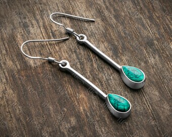Teal Turquoise Sterling Silver Dangle Earrings: Vintage Celtic Jewelry