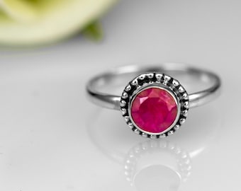 Handmade Sterling Silver Ruby Ring: Facet Cut Gemstone, Gift Boxed