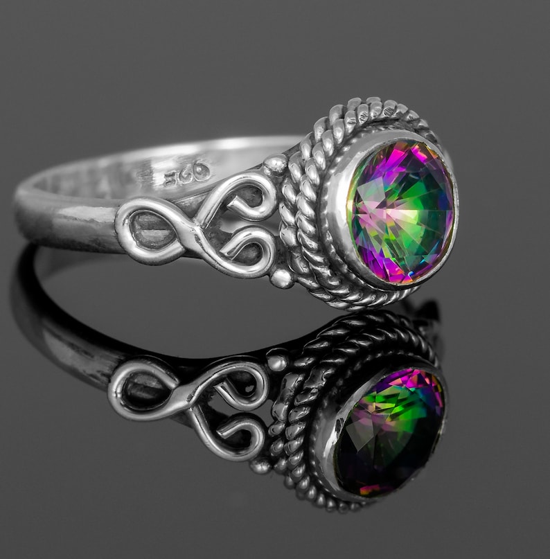 Rainbow colour jewellery Gemstone jewelry Stacking Ring Lovely 925 Sterling Silver Mystic Fire Topaz Facet Cut Gemstone Small Ring