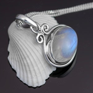 Natural Moonstone Gorgeous 925 Sterling Silver Gemstone Necklace Oval Pendant Gift for Women Boxed Clear stone jewellery / Blue Jewelry image 2