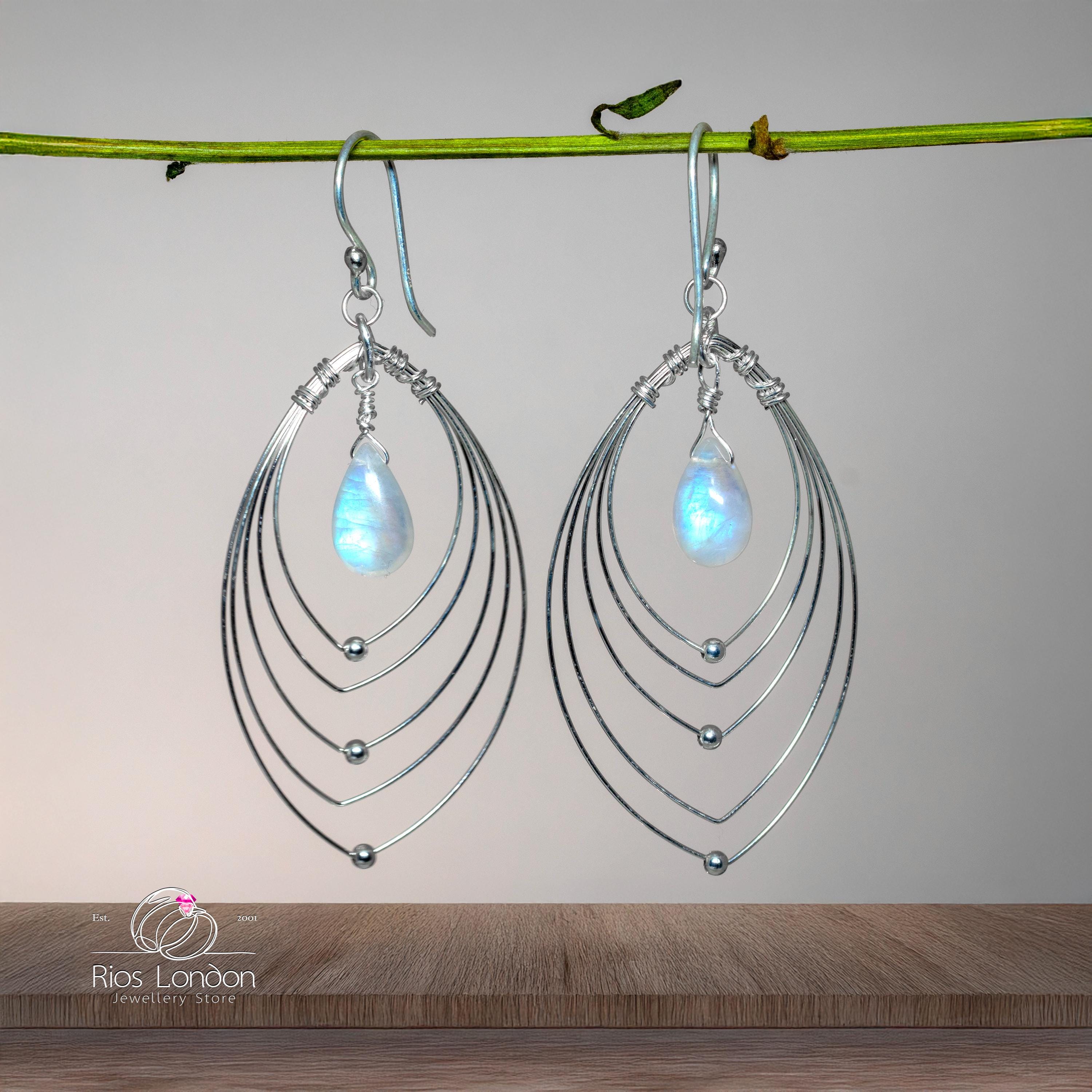 Ancienne Paire De Boucles D'oreilles Pendantes Ethniques - Argent Massif 925 - Motif Lune - Occasion