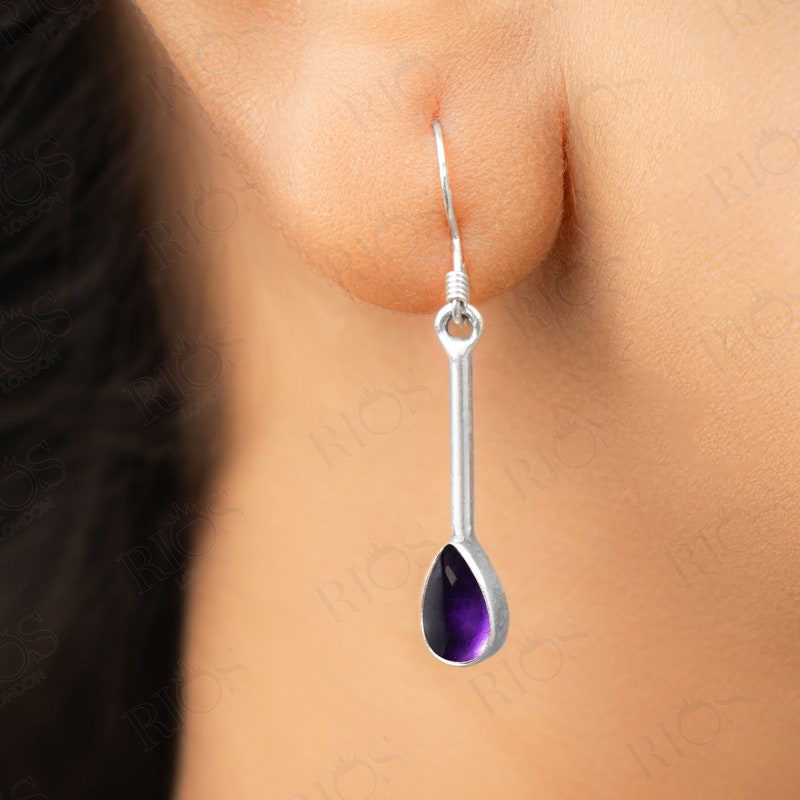 925 Sterling SLV Purple Stone Drop Earrings for Women main image 1