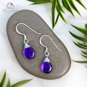 925 Sterling Silver Amethyst Teardrop Earrings – Elegant Hypoallergenic Dangle Hook Design, Gift-Ready