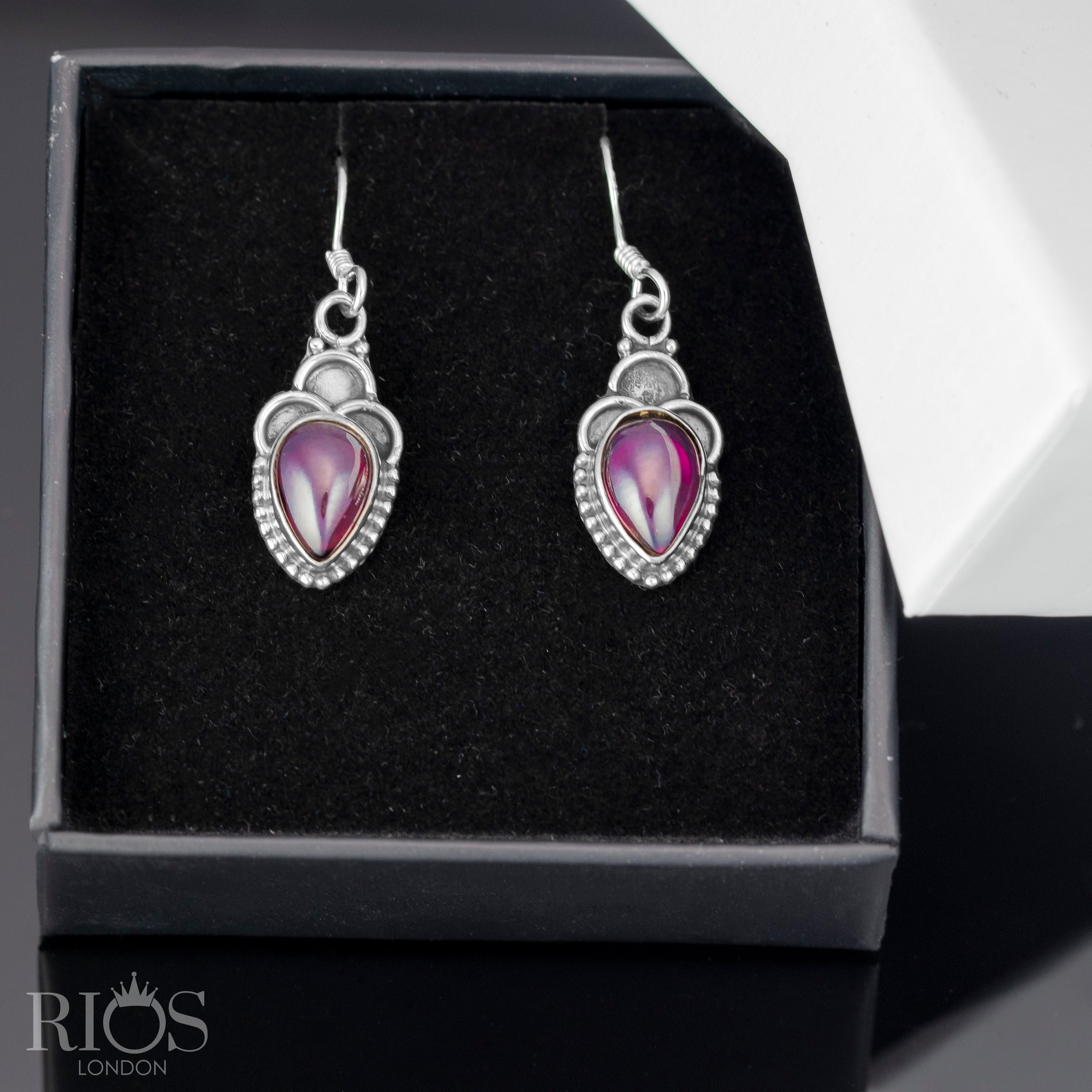 Orecchini pendenti in argento con quarzo granato rosso Jeweloporium, orecchini in argento sterling 925 per donna, gioielli boho con pietra rotonda
