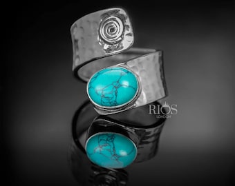 Adjustable Turquoise Ring: Handmade 925 Sterling Silver Statement Jewelry