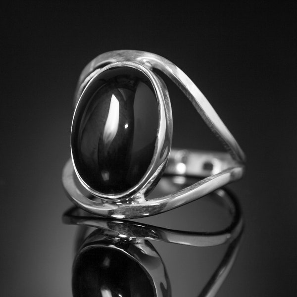 Bague tendance en argent sterling 925 avec pierres précieuses noires de jais ONYX naturel - Bijoux en pierre / Mode unique bohème Rios London