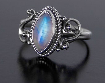 925 Sterling Silver Stylish Marquise MOONSTONE Gemstone Boho Ladies Ring  - Stackable ring - Moonstone jewellery / gemstone jewelry