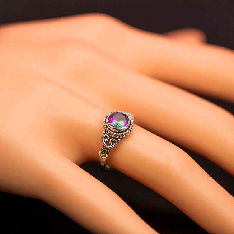 Rainbow colour jewellery Gemstone jewelry Stacking Ring Lovely 925 Sterling Silver Mystic Fire Topaz Facet Cut Gemstone Small Ring