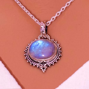 Rainbow Moonstone Sterling Silver Pendant Necklace - Rios London