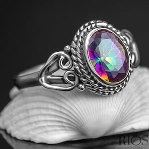 Beautiful 925 Sterling Silver Mystic Fire Topaz Gemstone Love Heart Ring Boxed - Statement Ring  - Medium jewelry - Rainbow colour jewellery