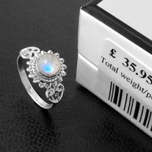 Elegant MOONSTONE 925 Sterling Silver Gemstone Boho Ladies Ring  - Statement ring - Moonstone jewellery / gemstone jewelry Rios London