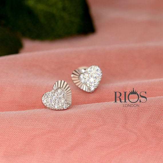925 Sterling Silver Two Tone Flashy Hearts Cubic Zirconia Earrings