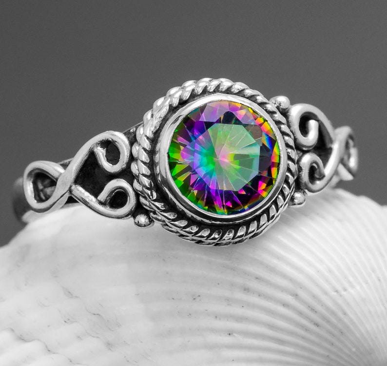 Rainbow colour jewellery Gemstone jewelry Stacking Ring Lovely 925 Sterling Silver Mystic Fire Topaz Facet Cut Gemstone Small Ring