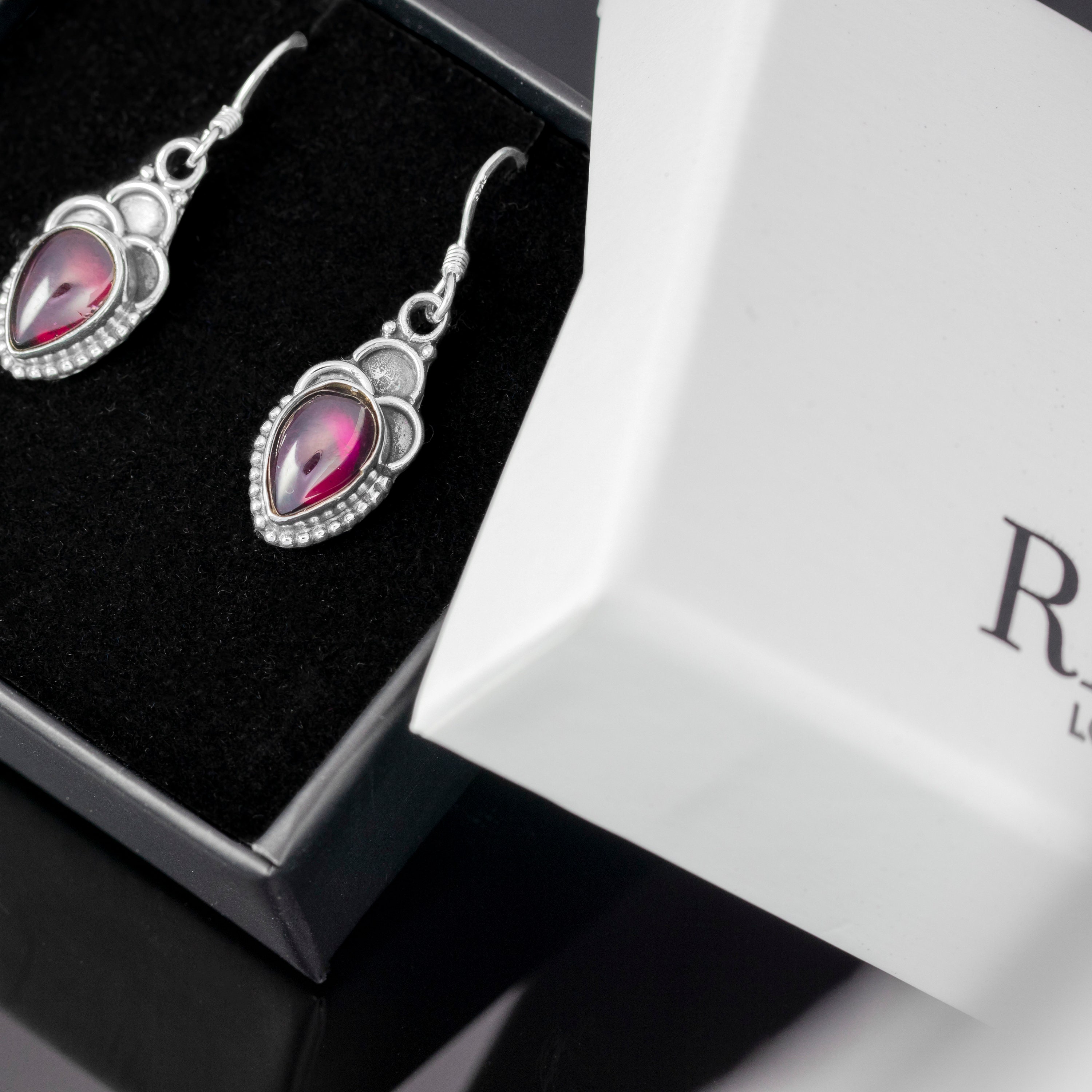 Orecchini Pendenti Boho In Argento 925 Fatti A Mano Con Granato A Pera, Lapislazzuli E Agata - Regalo Donna, Ipoallergenici